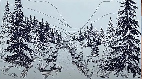 Drawing a Wilderness Valley Fountain Ink Pen