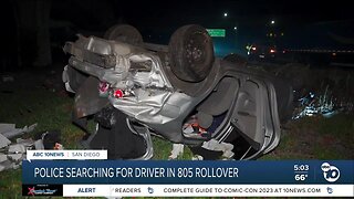 Driver nowhere to be found after rollover crash on I-805 in Chollas View