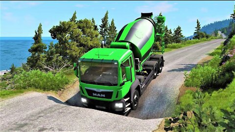 Car vs Pothole - BeamNG Drive | Car vs Massive Speed Bumps Pothole BeamNG