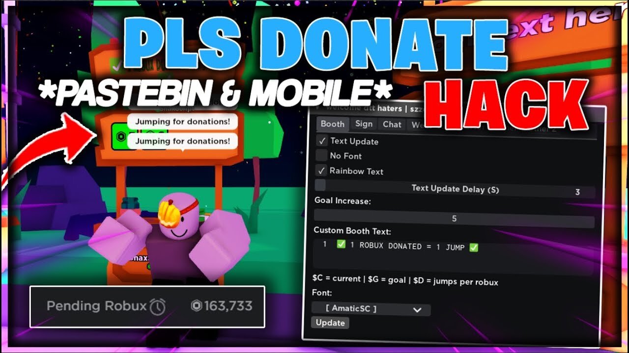 Roblox Script - PLS DONATE | Custom Booth Text, Rainbow Text, Auto Thank,  Auto Beg & More