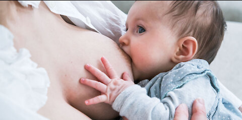 Cute Baby Feeding Mother's Milk For The First Time