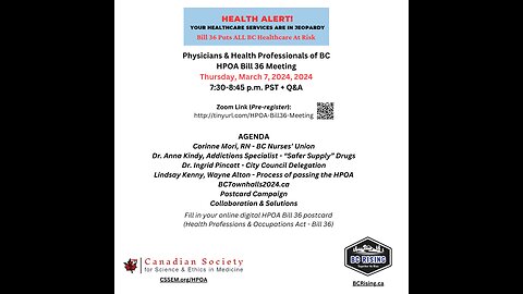 BC Physicians & Health Professionals HPOA (Bill 36) Meeting - Mar 7, 2024