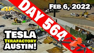 Tesla Gigafactory Austin 4K Day 564 - 2/6/22 - Tesla Terafactory Texas- ROOF CLEANUP AT GIGA TEXAS!