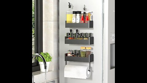 Magnetic Spice Rack for Refrigerator,3 Pack Magnetic Shelf with Paper Towel