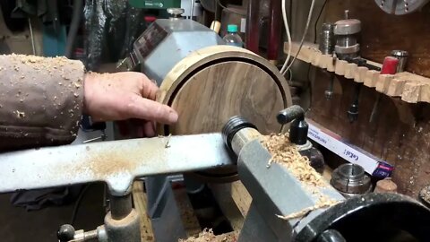 woodturning a pewter shavings dish-2