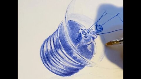 Ballpoint Pen in blue lightbulb drawing video