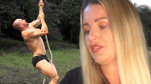 Woman Reacts to Bodybuilder Climbing Fail