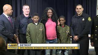 Detroit Fire Department honors woman who saved driver in trouble