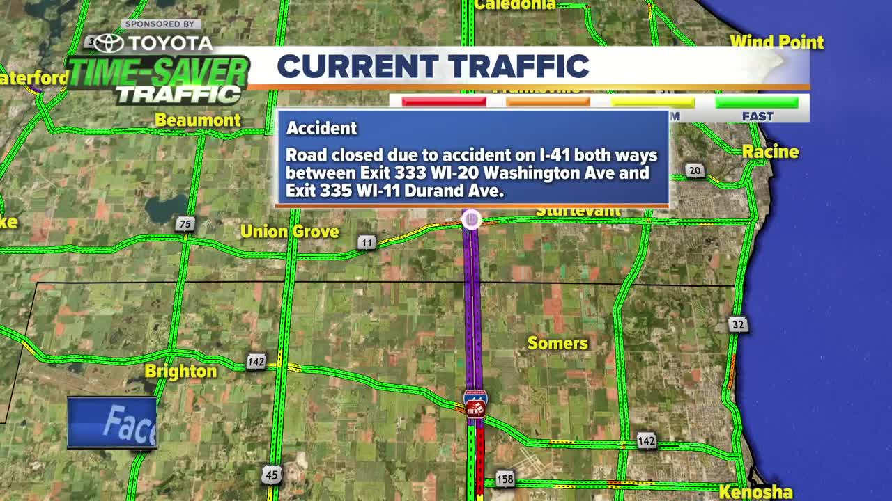 All lanes of I-41 closed near Racine due to crash