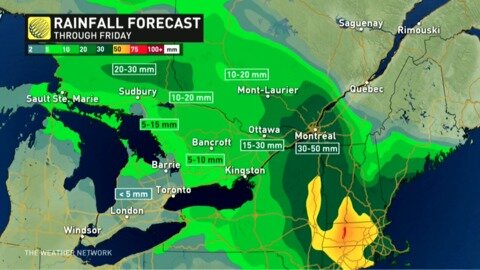 Atlantic moisture funnels into Ottawa Valley bringing plenty rain