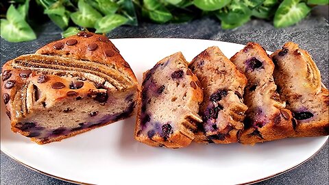 Amazing Blueberry Banana Bread with Dark Chocolate Chips! No oats, no eggs!