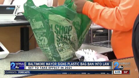 Young signs Baltimore's plastic bag ban into law