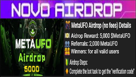 AIRDROP MetaUFO - Receba 5,000 Token MetaUFO sem gás | Por Indicado 2,000 MetaUFO | #MetaUfo