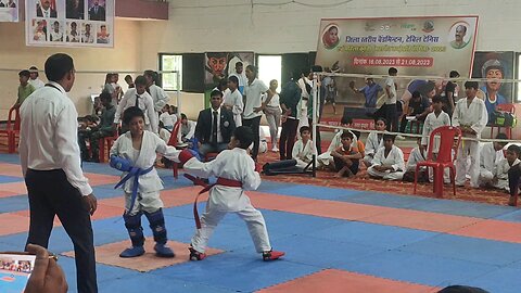 energetic karate kumite fight compitition