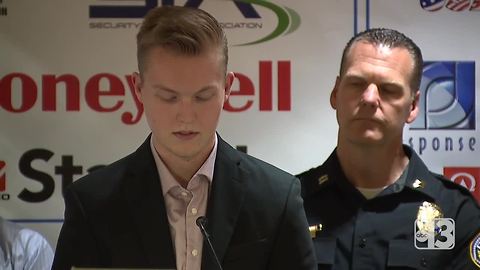 Austin Cassell reads scholarship essay about his father, a Henderson police officer