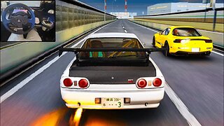 617HP Nissan Skyline R32 Vs 539HP Mazda Rx7 Street Racing! - Assetto Corsa - Thrustmaster T150