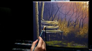 Acrylic Landscape Painting of a Fall Bench - Time Lapse - Artist Timothy Stanford