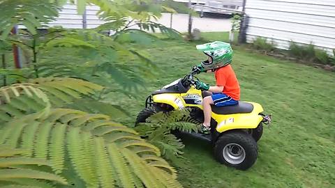 Boy Crashes Into His Dad While Riding An ATV