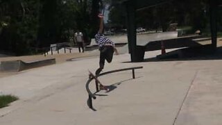 Ouch: Skater fails trick and falls with rail in between his legs!