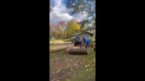 Peeling cedar logs for stair treads