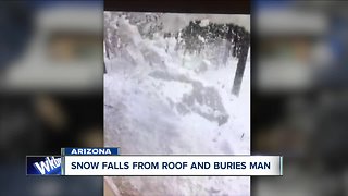 Incredible Video! Snow falls from roof and buries man