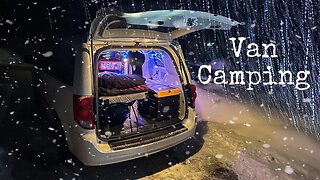 Van Camping in a Snow Storm - Winter Car Camping in Freezing Forest