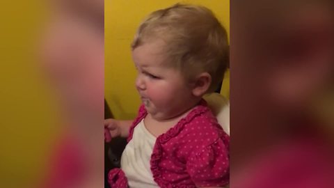 Baby Pulls Funny Faces When Trying Greens For The First Time