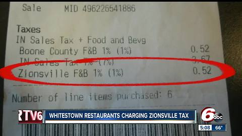 Whitestown restaurants charging Zionsville tax