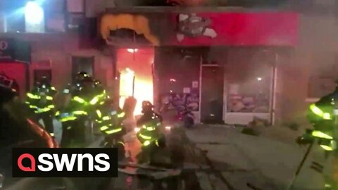 Dramatic video shows diners in New York fleeing restaurant as it burst into flames
