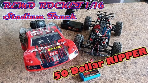 50 Dollar REMO ROcket Stadium Truck 1:16 Scale - UNBOX - First Look - Quick RIP 1621 RED