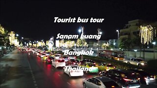 Tourist Bus tour at Sanam Luang in Bangkok, Thailand