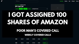 POOR MAN'S COVERED CALL - MY CALL OPTION WAS EXERCISED & I GOT ASSIGNED 100 SHARES OF $AMZN (AMAZON)