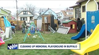 Cleaning up vandalized playground in Buffalo