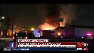 Fire erupts at Carpet Cave in central Bakersfield