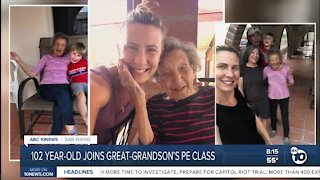 102-year-old great-grandma joins in on great-grandson's virtual PE class
