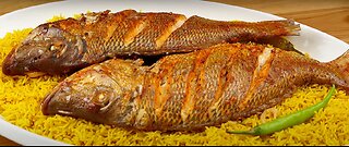 Grilled fish with a special seasoning 🐠 with yellow fish rice and sauce