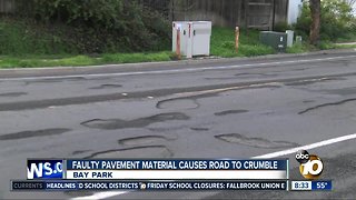 Faulty pavement material causes road to crumble