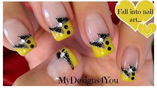 Black and yellow French tip nail art