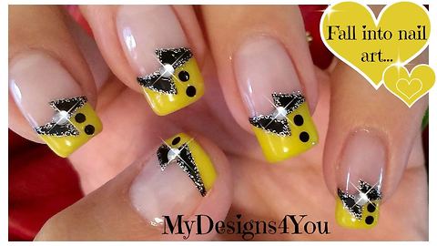 Black and yellow French tip nail art