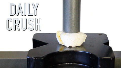 Crushing a hard boiled egg with a hydraulic press