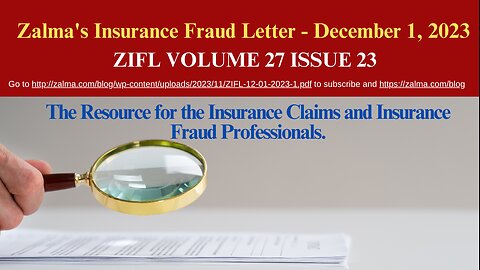 Zalma's Insurance Fraud Letter - December 1, 2023