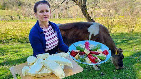 Traditional Albanian Cheese Made From Fresh Cow's Milk! Mix of Rural Life Albania.