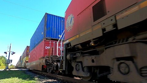 Westbound CN 101 Intermodal Train CN 3097 & CN 3856 Locomotives In Ontario TRACK SIDE