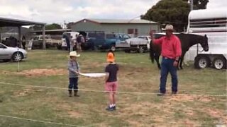 Cowboy demonstrerer fantastisk ferdighet med pisk