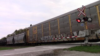 Manifest Train 301 CN 8905 CN 8866 CN 8016 CN 8875 & CN 8955 Locomotives Westbound In Sarnia