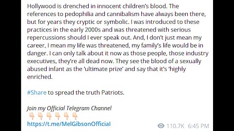 Mel Gibson on telegram speaking the TRUTH and it's HORRIFYING!!!