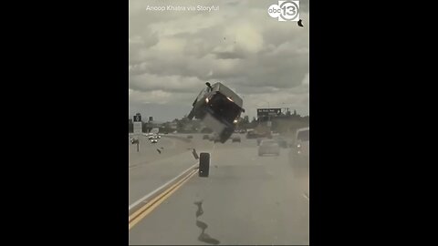 Car Sent Flying Through Air After Being Struck By Tire