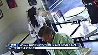 Woman sought for throwing hot coffee in shop owner's face
