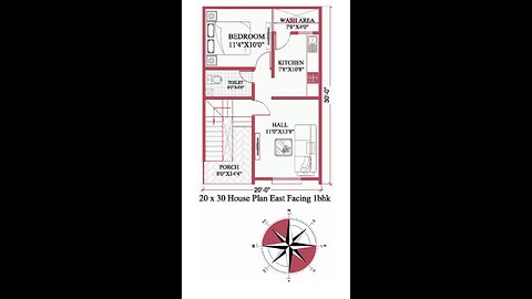 20 × 30 House plan|| East Facing 1bhk|| 600 sqft house design | Modern house plan| #housedesign