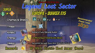 Destiny 2 Legend Lost Sector: Europa - Bunker E15 on my Solar Warlock 11-14-23